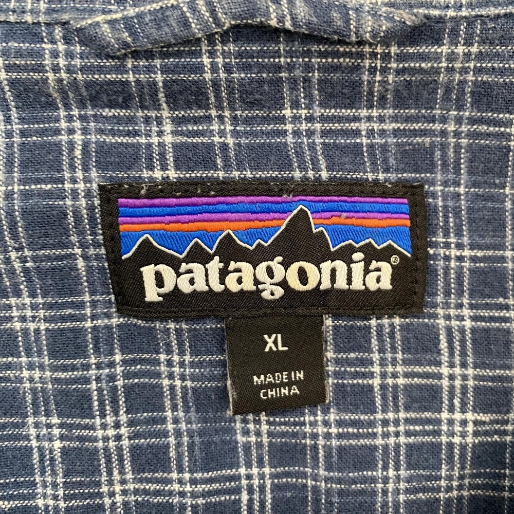 Patagonia Back Step Shirt‎ Mens XL Blue Plaid Hemp Cotton Short Sleeve Button Up - Picture 6 of 13